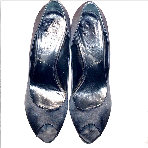 Cristian  Dior satin black peeptoe shoes - Picture 1 of 4